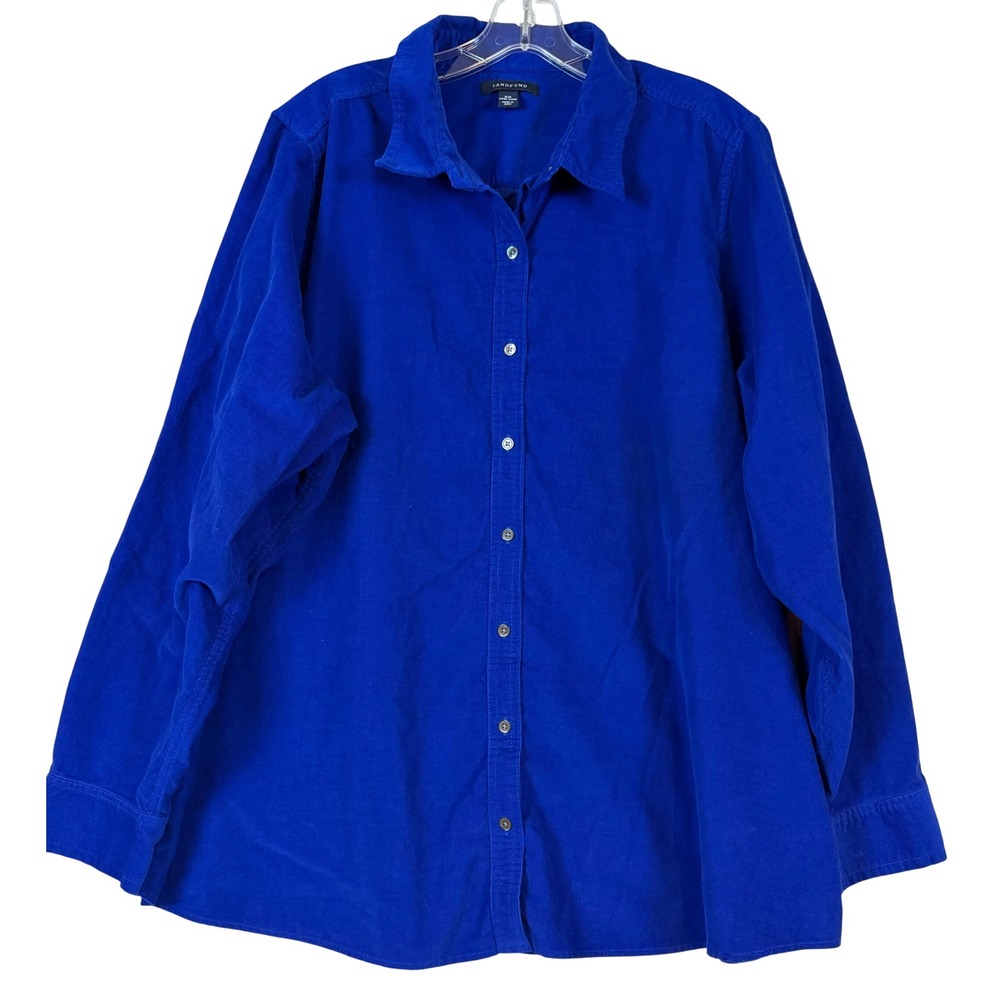 Lands' End Womens Blue Corduroy Button Down Shirt Plus Size 3X 24W-26W Layering